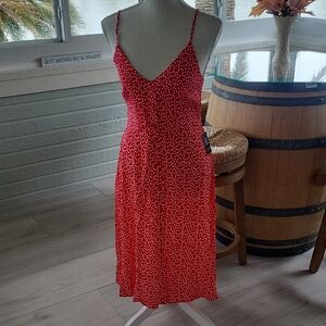 Express Red and White Polka Dot Midi Dress